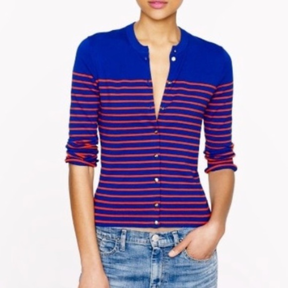 J. Crew Jackie Cardigan Striped Anchor Buttons Pink Yellow - Sz Medium - Picture 9 of 14